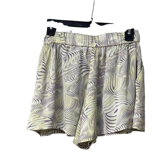 Open Edit Women’s Printed Drawstring Waist Flowy Shorts, Cream/Beige/Purple - Picture 4 of 11